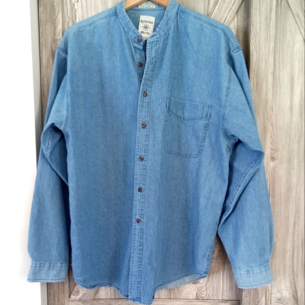 Men's Long Sleeve Blue Denim Shirt L